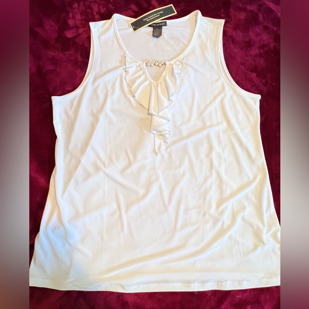 susan lawrence white blouse top with pearl collar accents #H60654SL